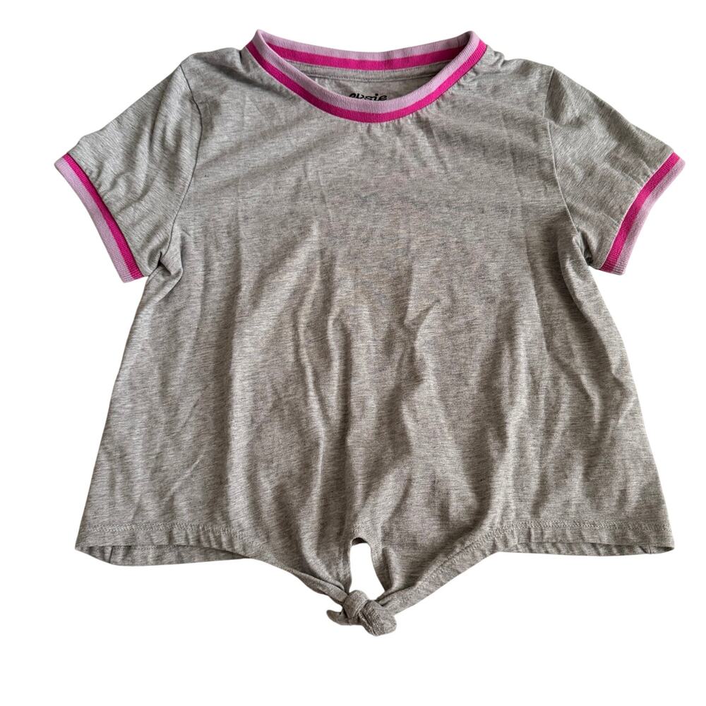 Maurices Evsie Girls' Grey Ringer Tee with Pink Accents